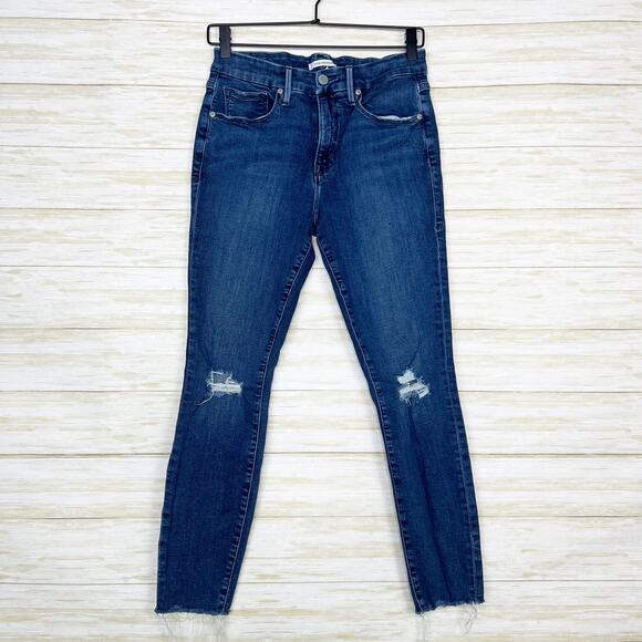 Good American The Good Legs Crop Distressed Raw Hem Skinny Jeans - Picture 1 of 7